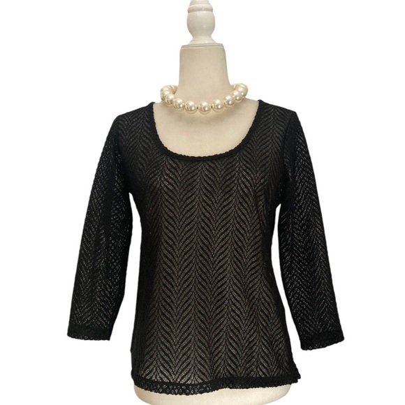 Reiss Lennox Top Scoop Neck Semi Sheer Herringbone Pattern in Black - Picture 8 of 8